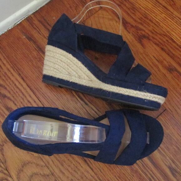 Royal Blue Wedge Espadrille Sandals Size 7 Strappy Open Toe 3in Heel Bohochic - Picture 3 of 16